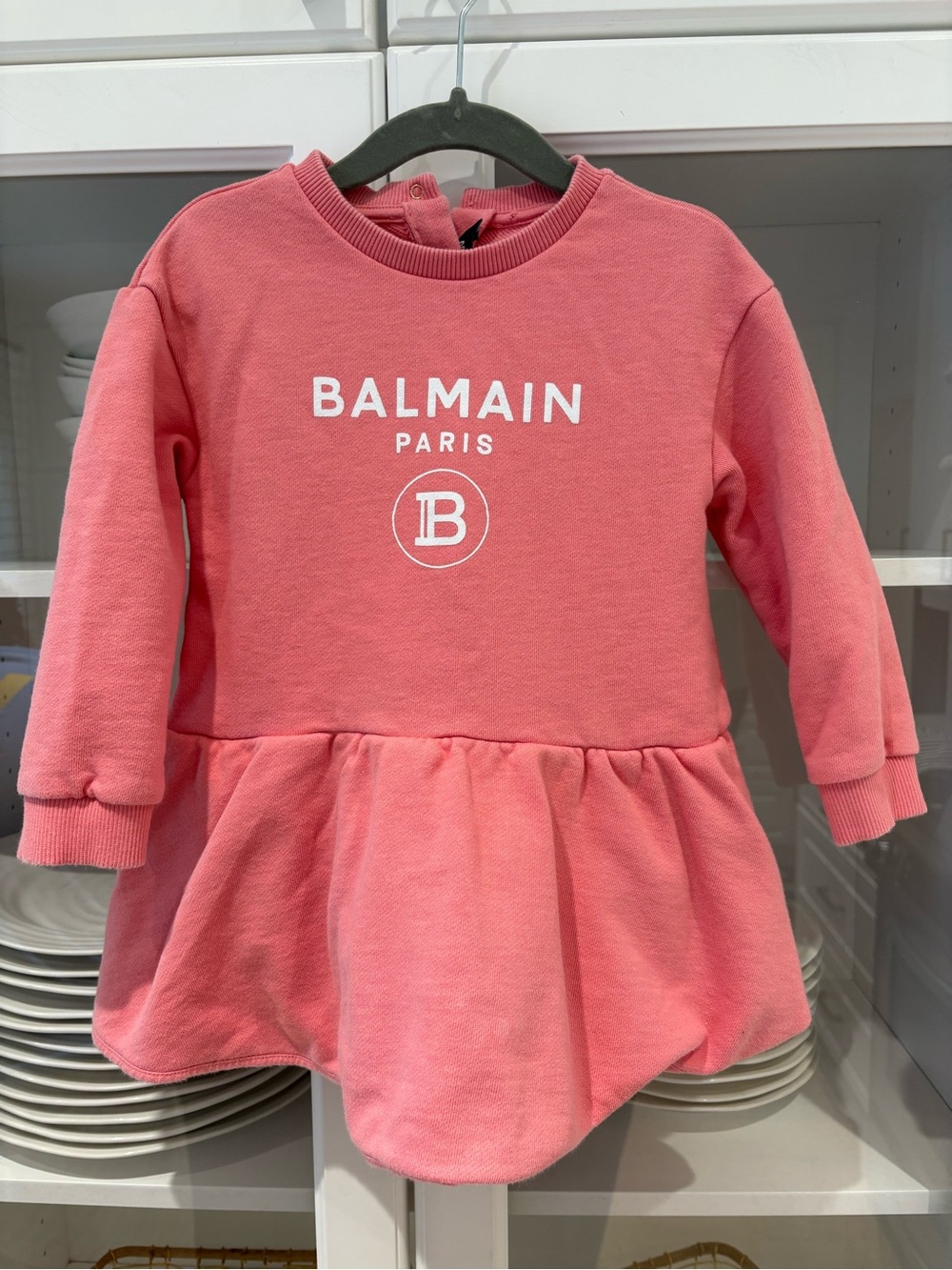 Balmain Girls' Coral Pink Logo Sweatshirt Dress 36 months